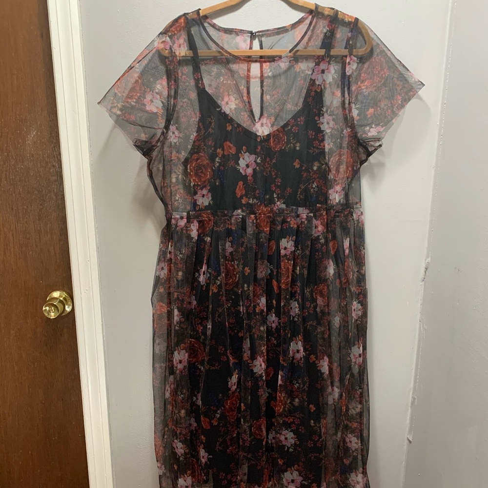 Torrid size 2 black dress w/ sheer floral overlay